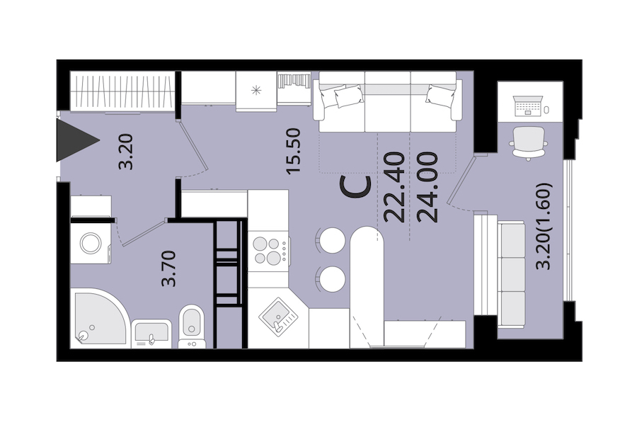 Квартира студия 24 м², 12/13 эт., ЖК «Тайм Сквер»